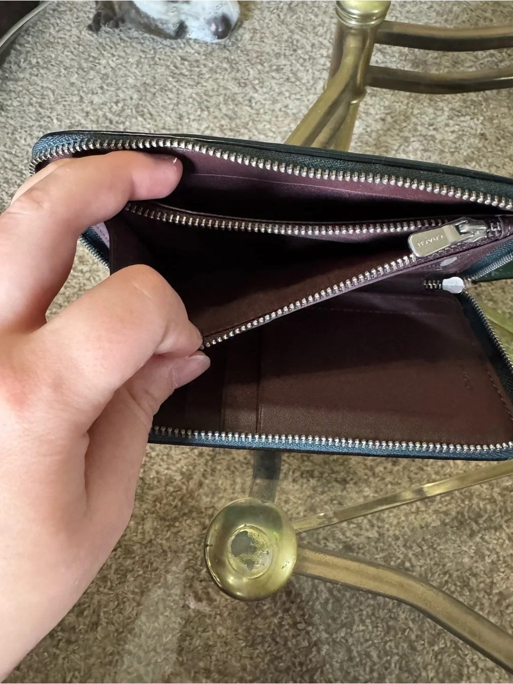 Coach Teal Green Leather Zip Card Wallet